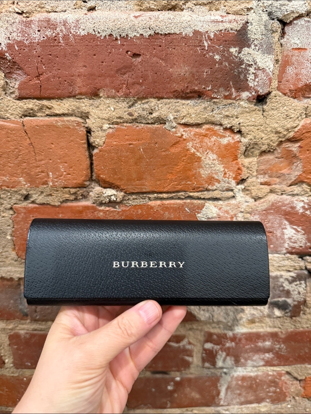 Burberry Black Leather Glasses Case with Silver Logo w/ Cleaning Wipe